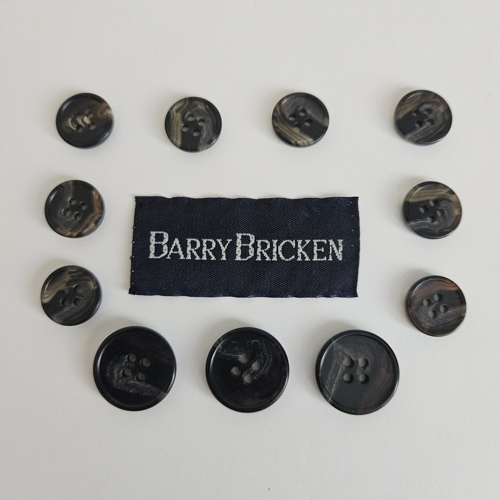 Barry Bricken Black Brown Gray Swirl Suit Blazer Replacement Buttons Set of‎ 11